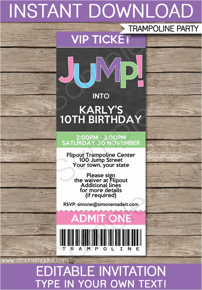 free printable trampoline birthday party invitations