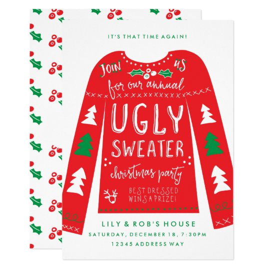 festive ugly sweater christmas party invitations 256761720902511031