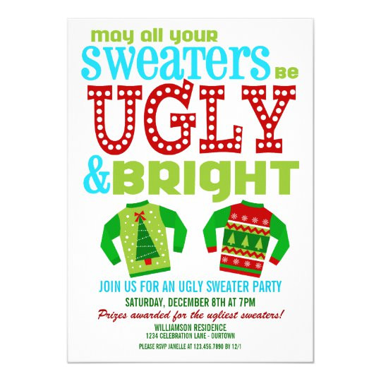 ugly n bright christmas sweater party invitation 161299918283292835