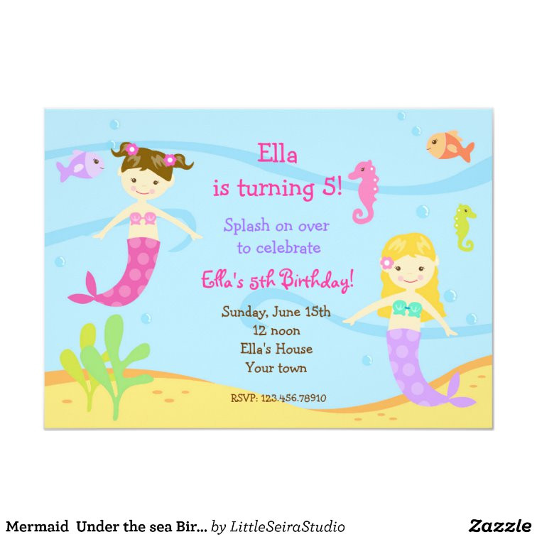 mermaid under the sea birthday party invitations 161258654356957779