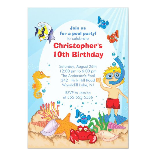 under the sea pool party birthday invitation boy 161131527452317926