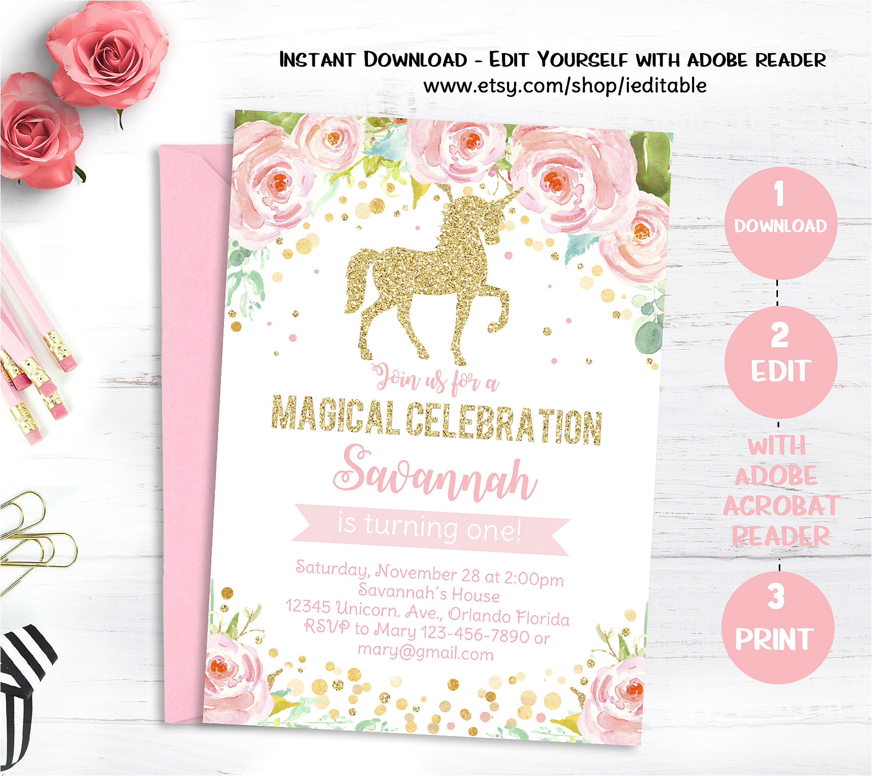 unicorn birthday invitation magical