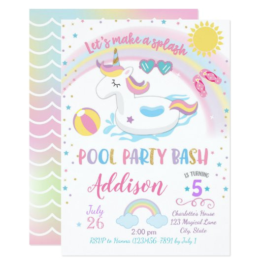 unicorn pool party birthday invitation 256648529408511619