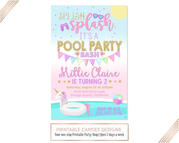 unicorn pool party invitation unicorn