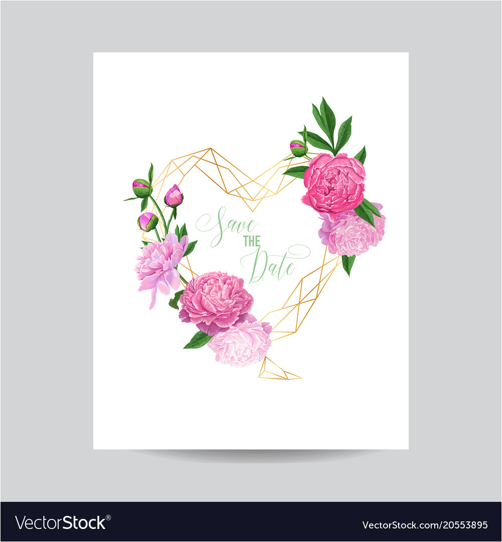 floral wedding invitation template pink peonies vector 20553895