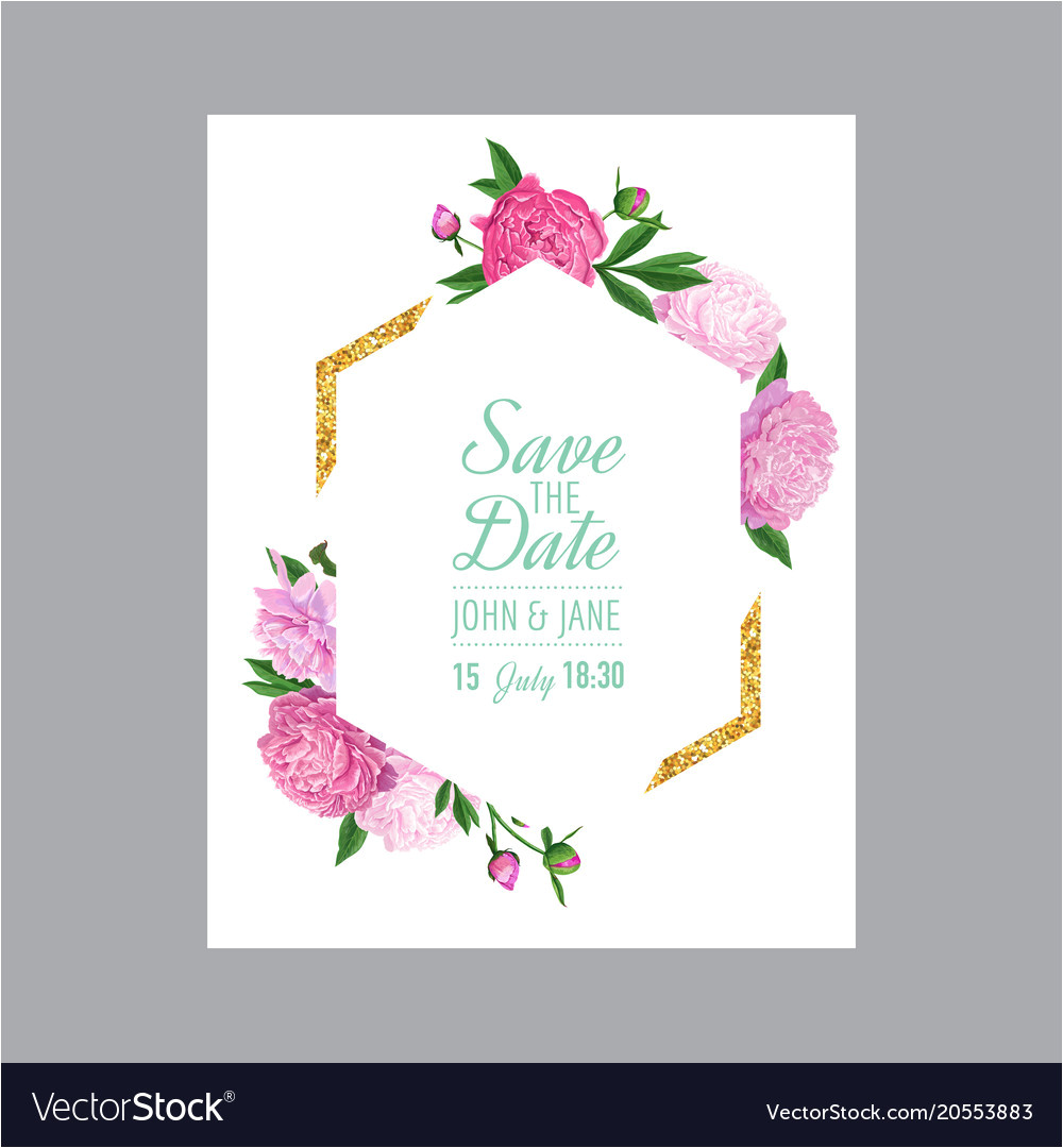 floral wedding invitation template pink peonies vector 20553883
