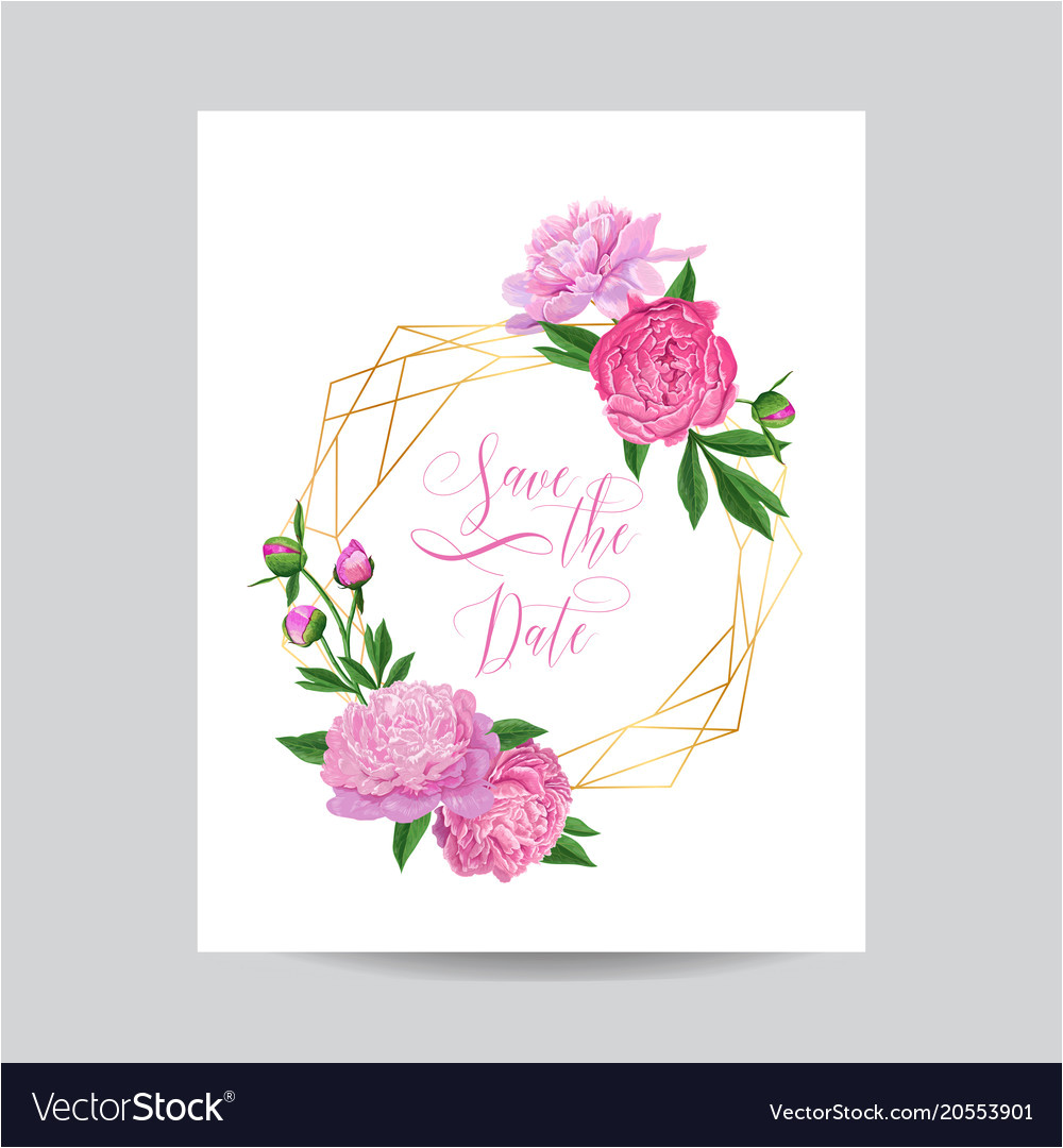 wedding invitation floral template pink peonies vector 20553901