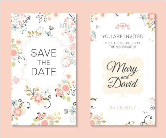 253953 wedding invitation card template with floral vectors 03