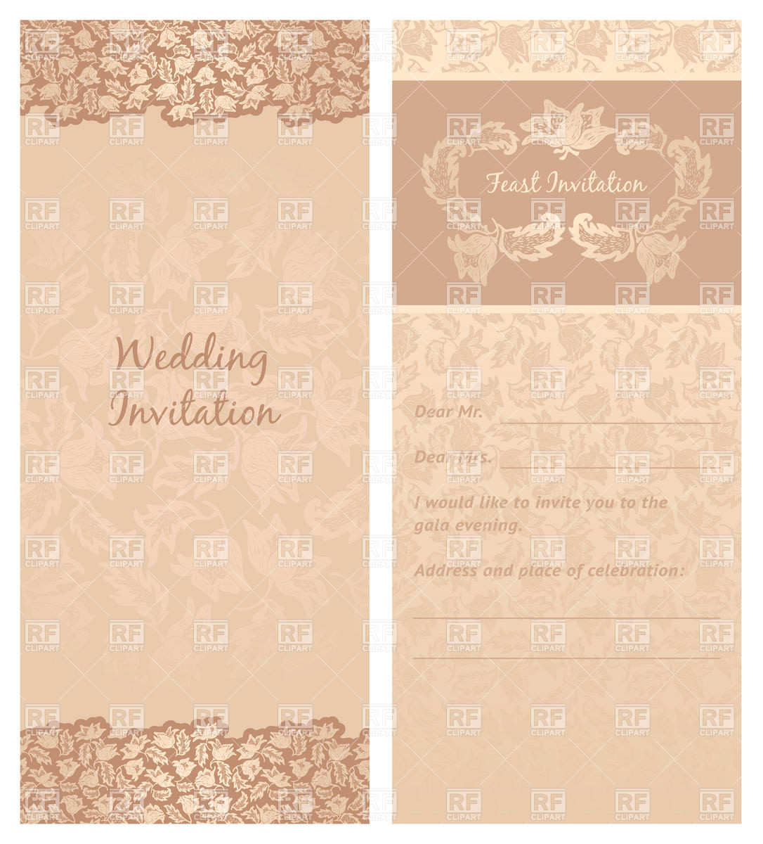 vintage wedding invitation or greeting card template 18813 vector clipart