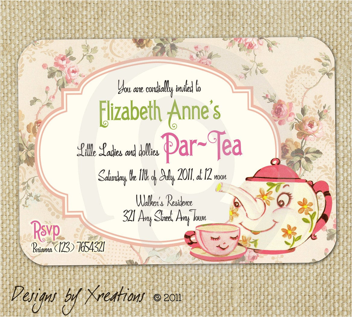 cute vintage tea party invitation