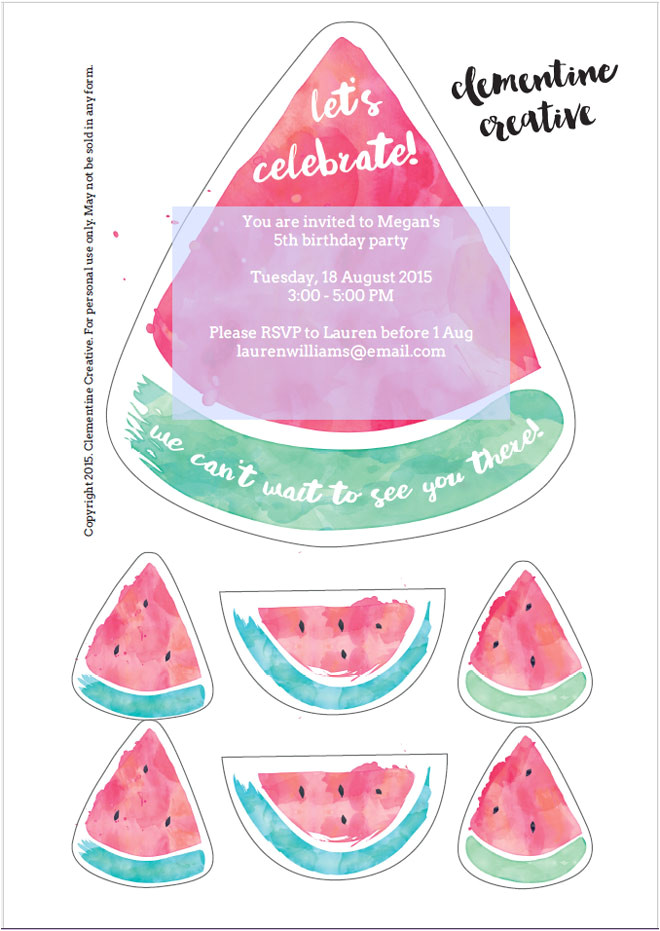 free printable watermelon party invites