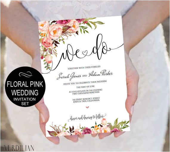 pink peonies we do wedding invitation