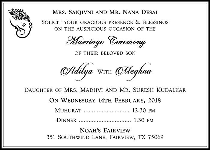 hindu invitation wordings