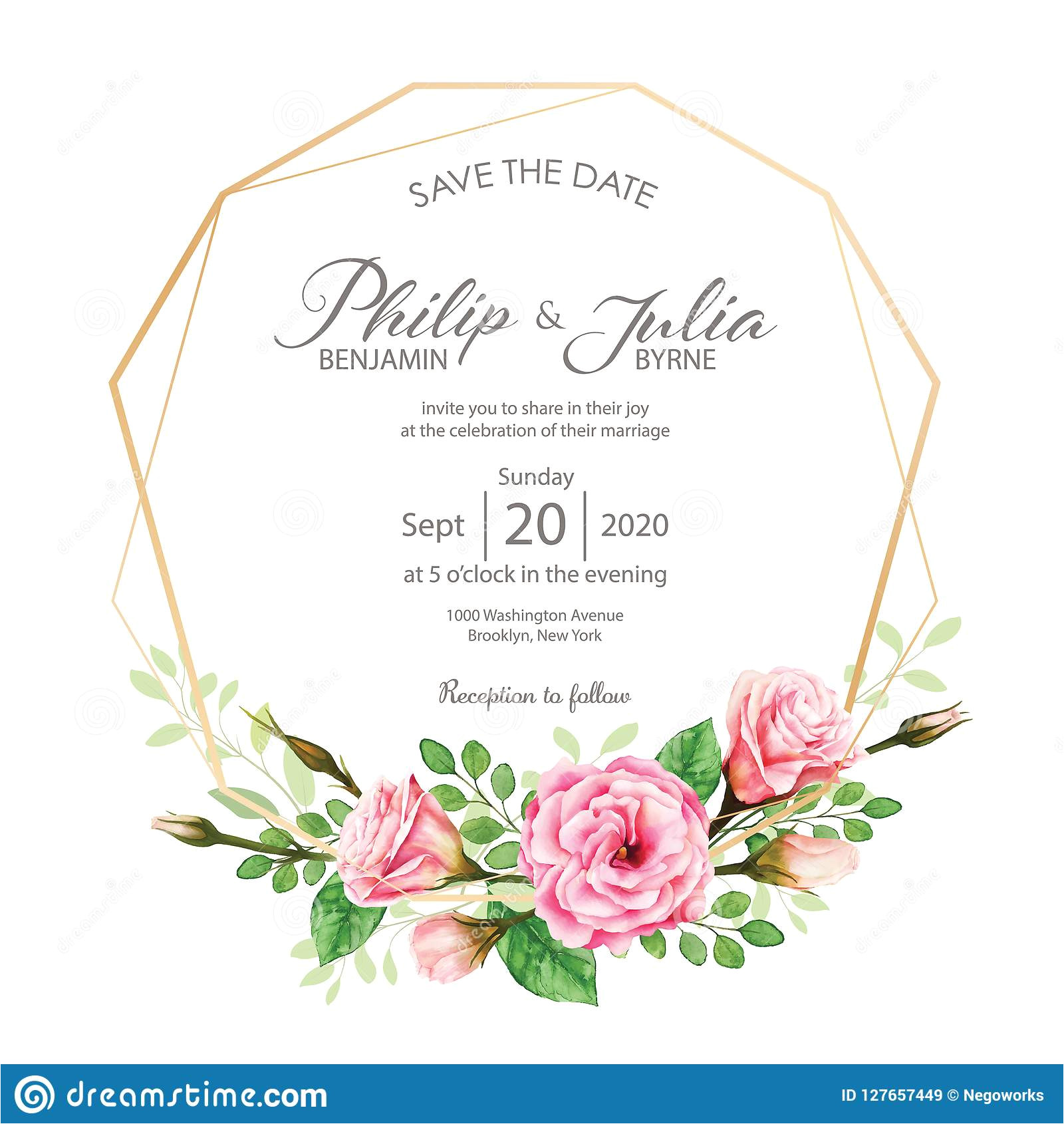 beautiful pink floral wedding invitation card dark blue backg flower background vector water color old rose image127657449