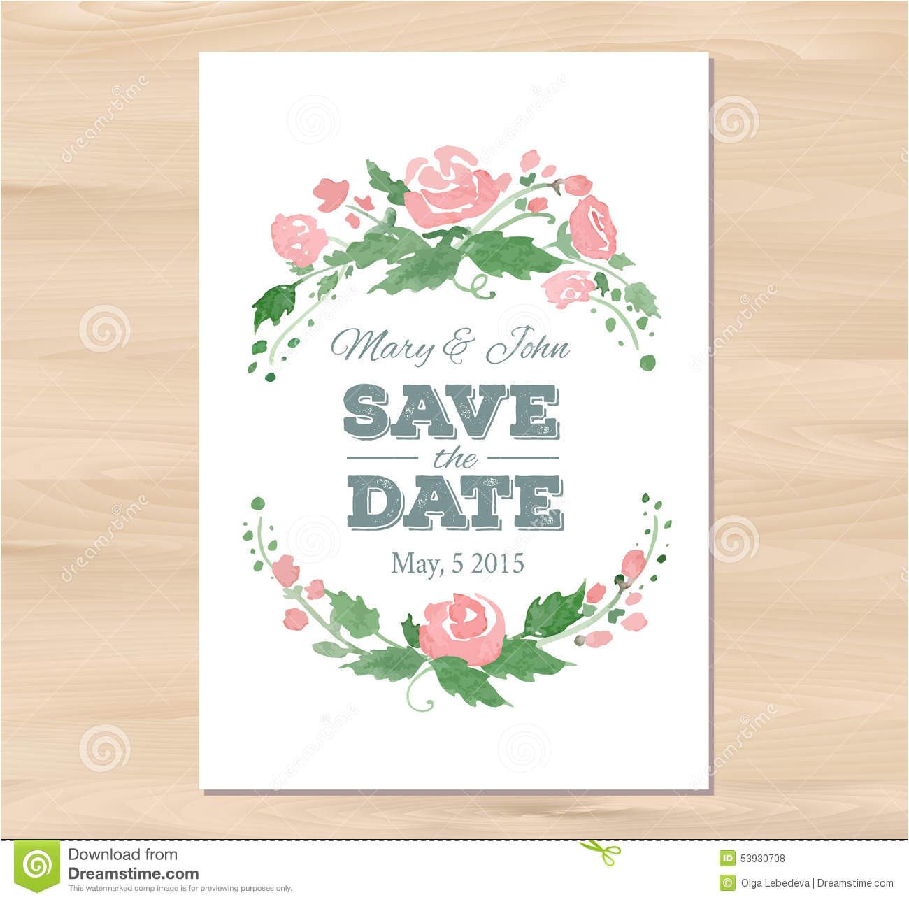 stock illustration vector wedding invitation watercolor flowers illustration save date typographic elements card template wooden image53930708