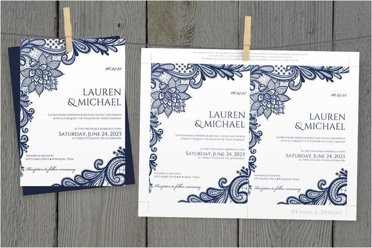 wedding invitation ornate lace navy blue pdf