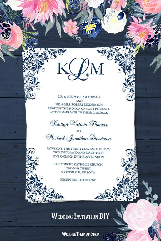 kaitlyn wedding invitation navy blue