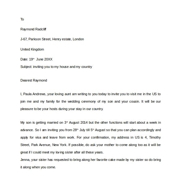 invitation letter for us visa
