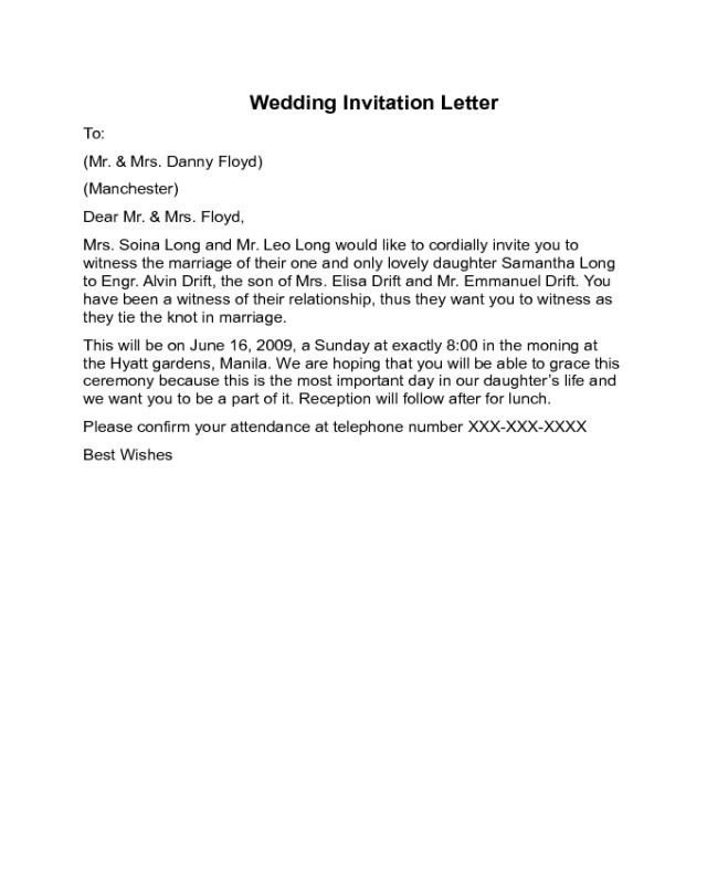 cordially invited letter sample