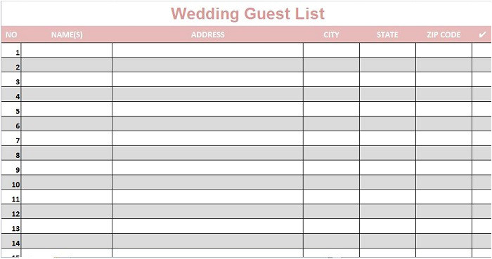 wedding guest list itinerary templates