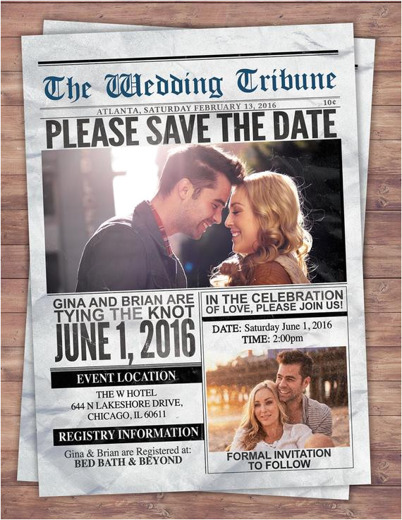 newspaper save the date wedding