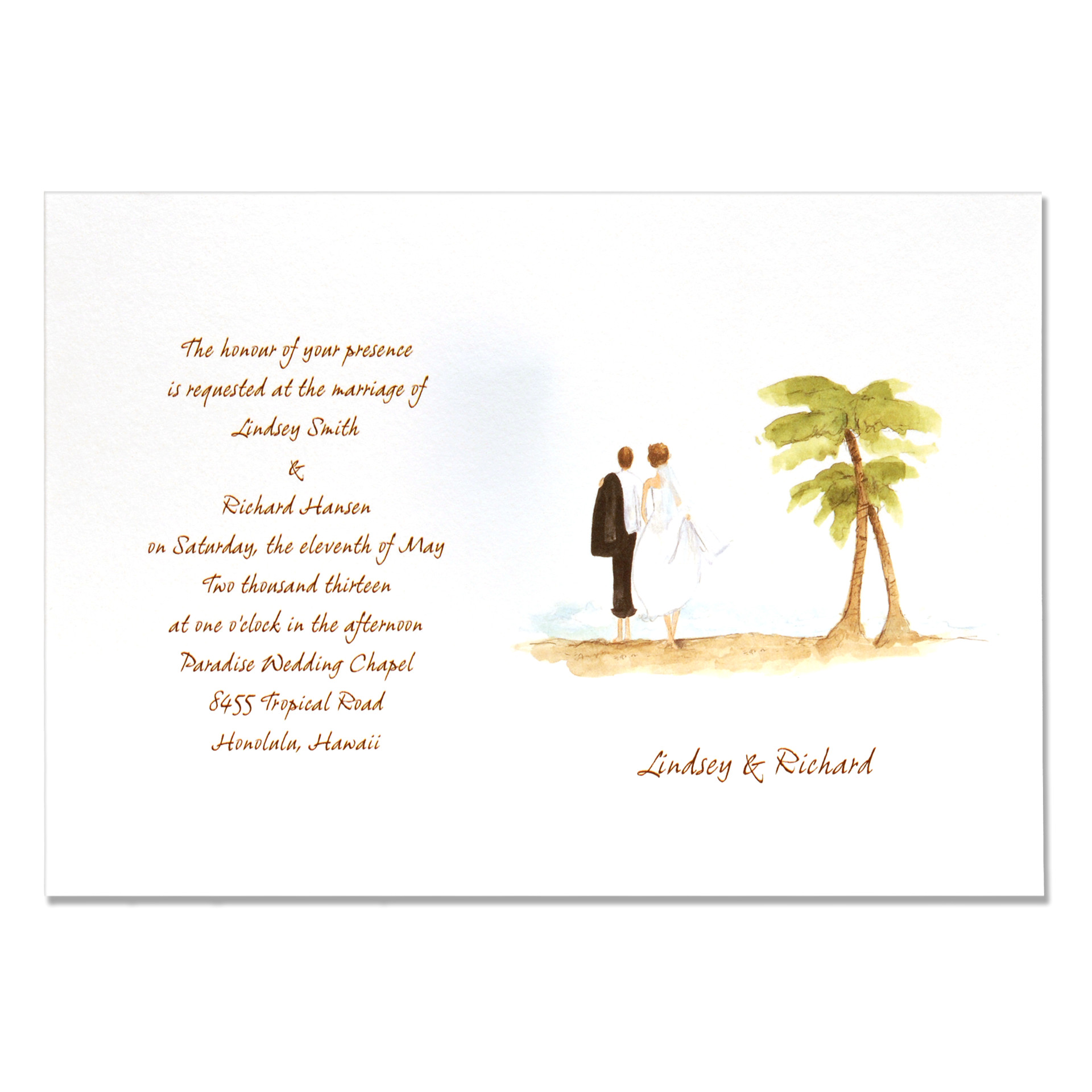 beach wedding invitations bride and groom watercolor