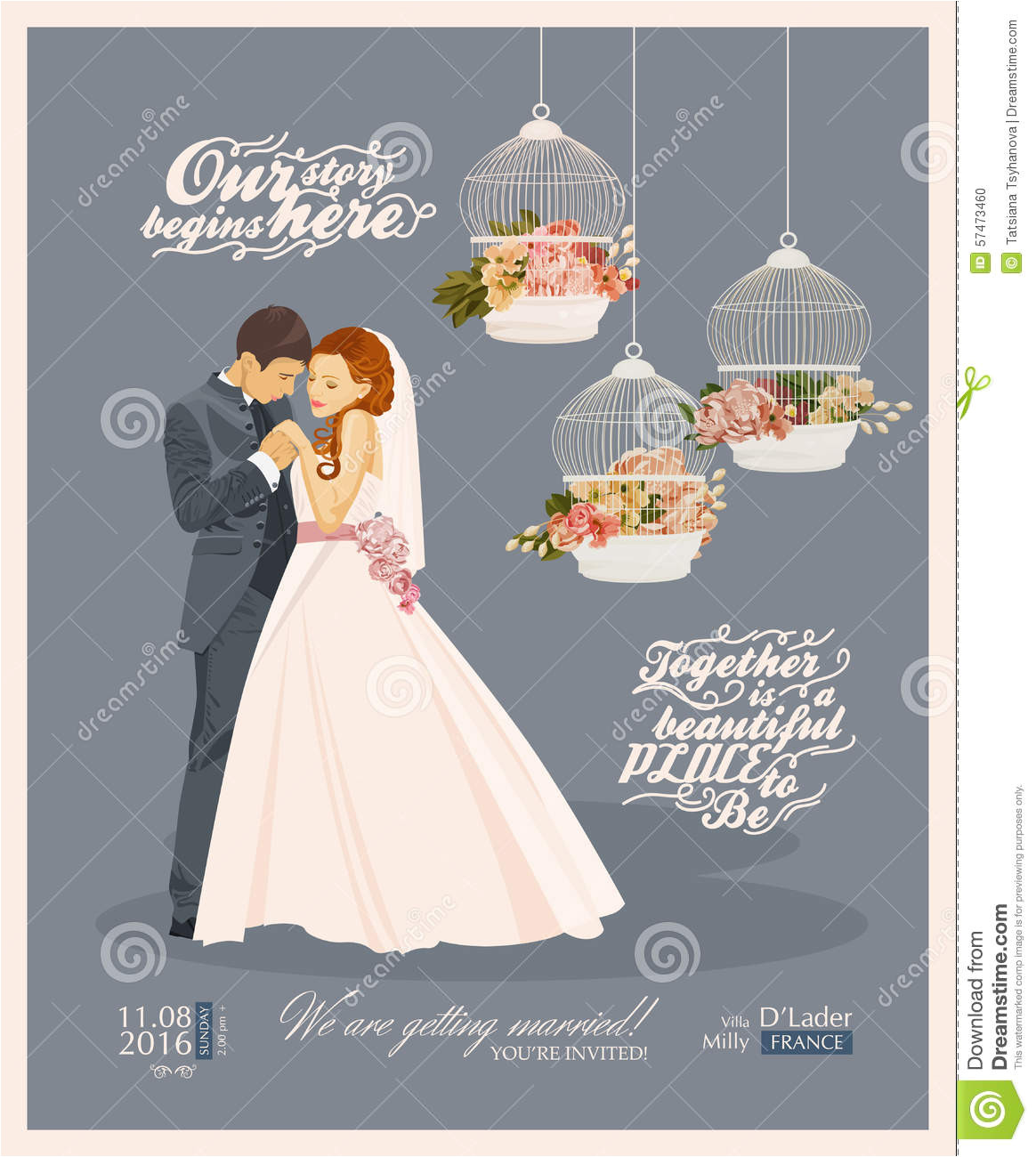 stock illustration wedding vintage invitation card template vector bride groom cute couple retro style image57473460