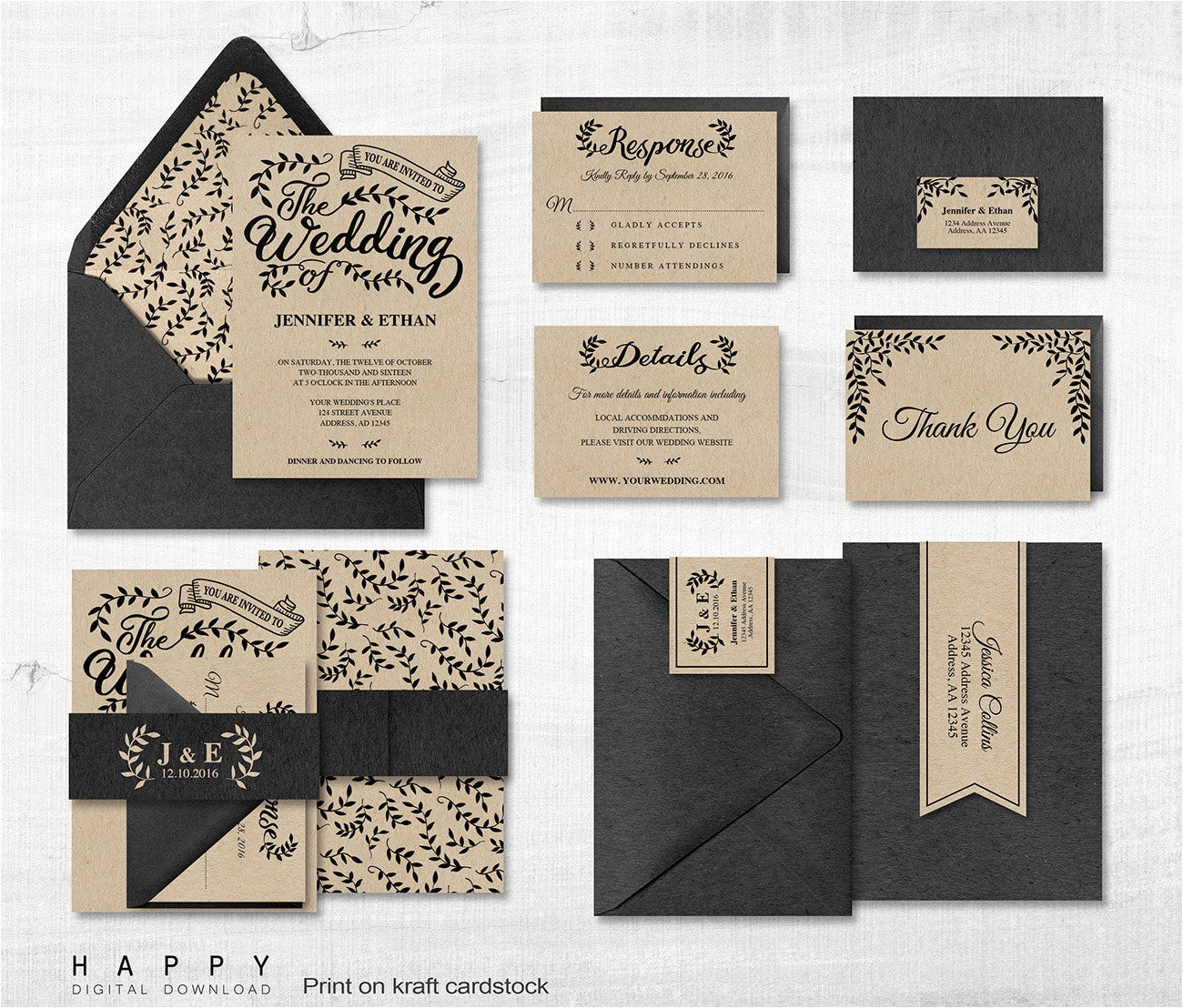 printable wedding invitation bundle