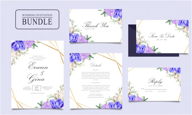 wedding invitation card bundle with watercolor floral leaves template 5555979