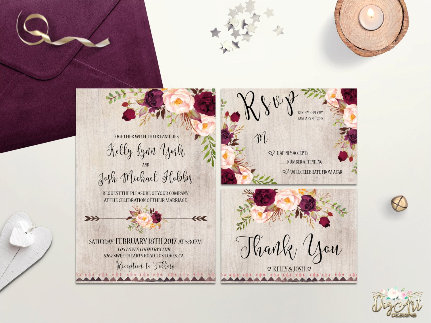 burgundy wedding invitation printable