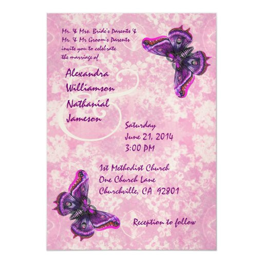 purple and pink butterflies wedding template invitation 161674065454111179