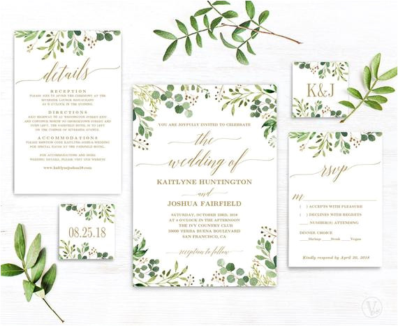 greenery wedding invitation template