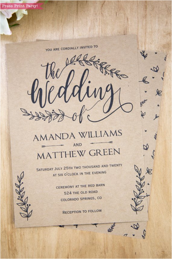 rustic wedding invitation set leaf