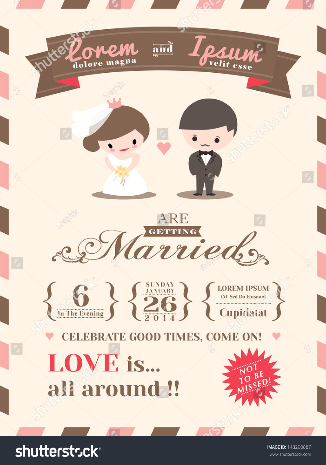 stock vector wedding invitation card template with cute groom and bride cartoon
