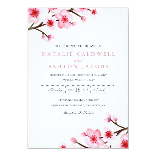 painted cherry blossoms wedding invite 161288025888774093