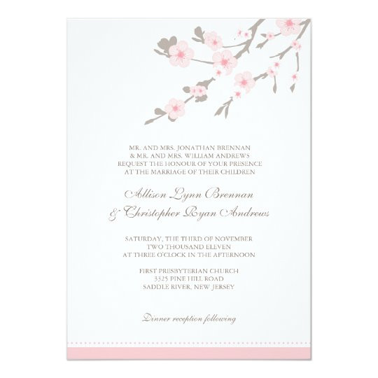 stylish pink cherry blossoms wedding invitation 161421676293332996