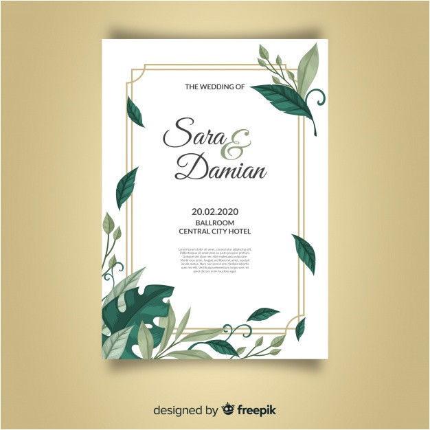 beautiful wedding invitation template with leaves golden frame 2925031