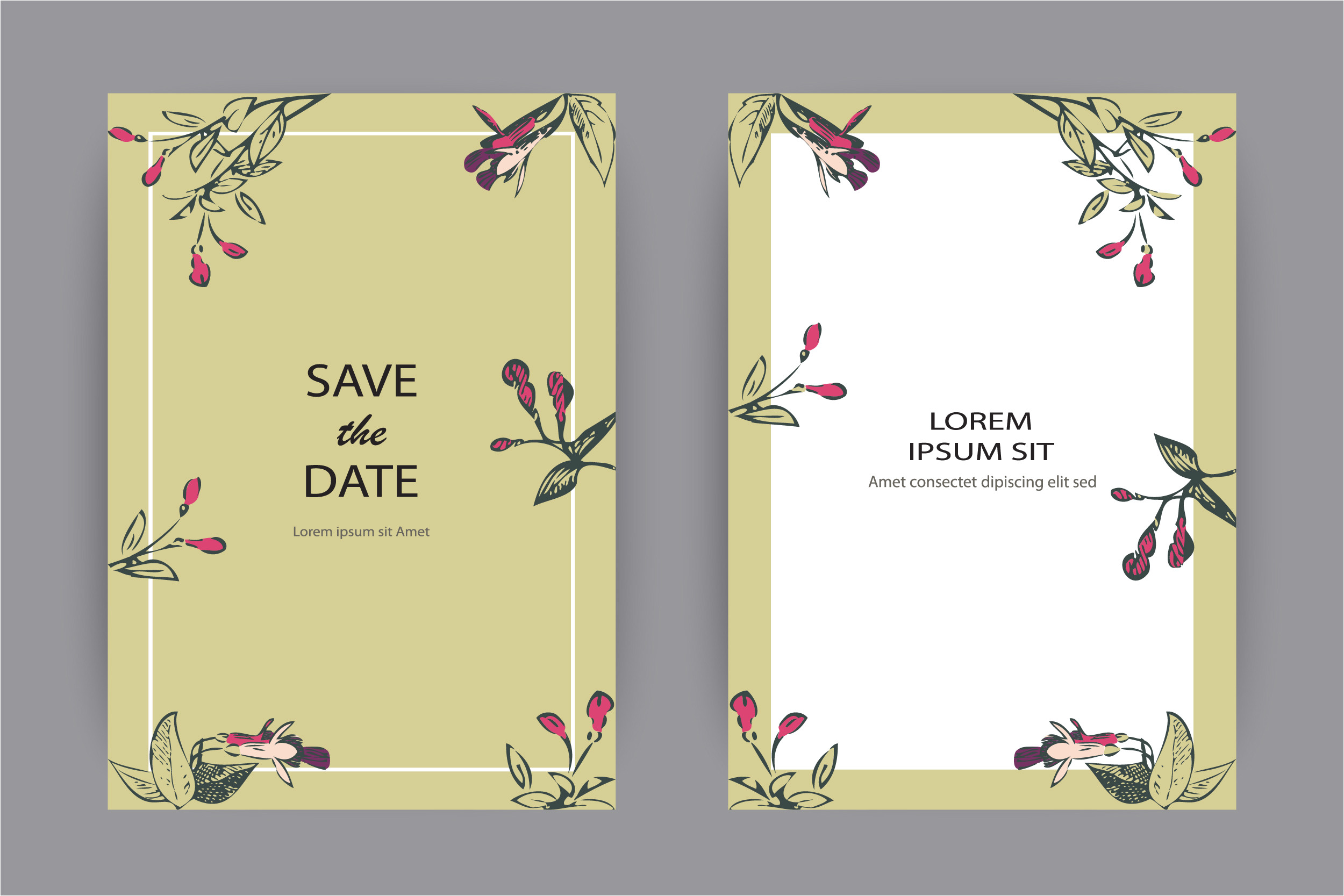249492 fuchsia flowers wedding invitation card template d