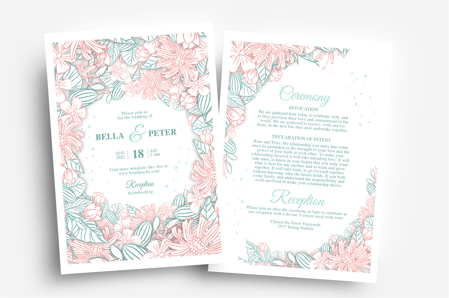 modern floral wedding invitation template