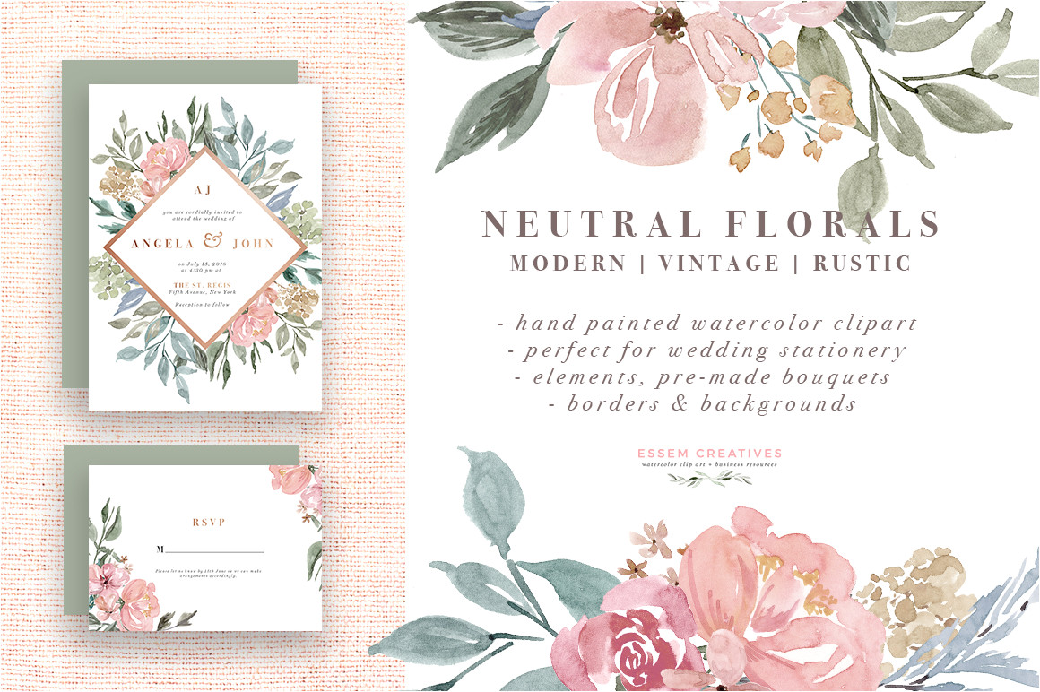 neutral watercolor flowers clipart floral borders frames invitations