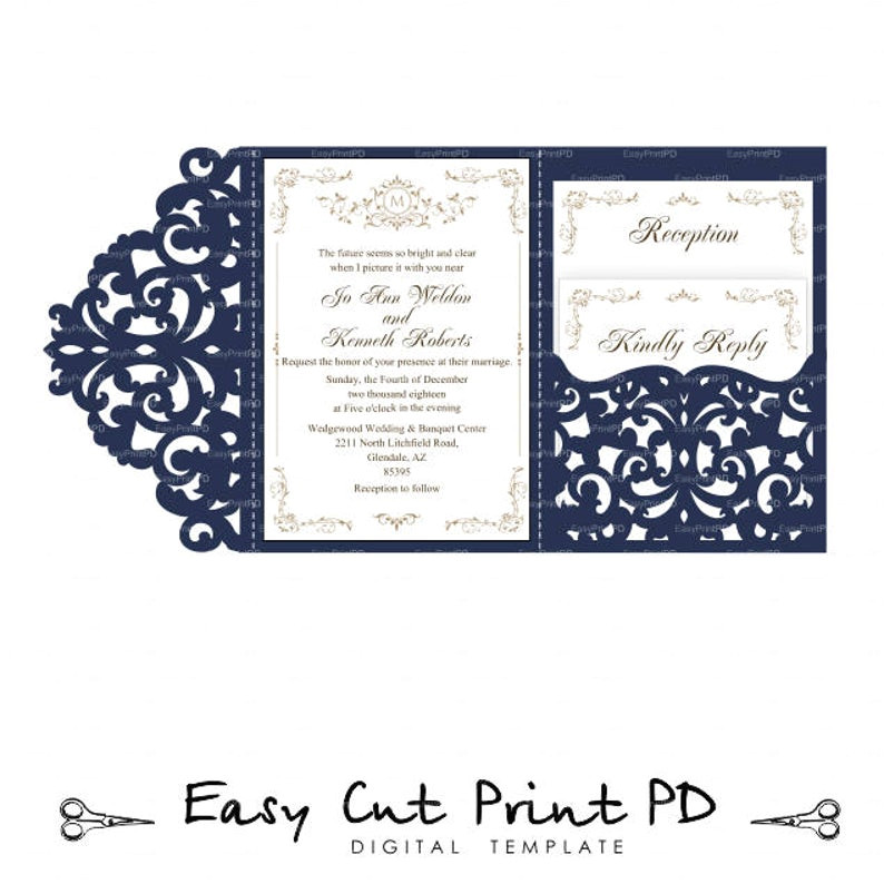 wedding invitation set of tri fold lace