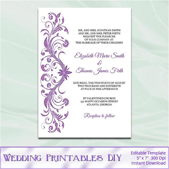 purple wedding invitation template diy