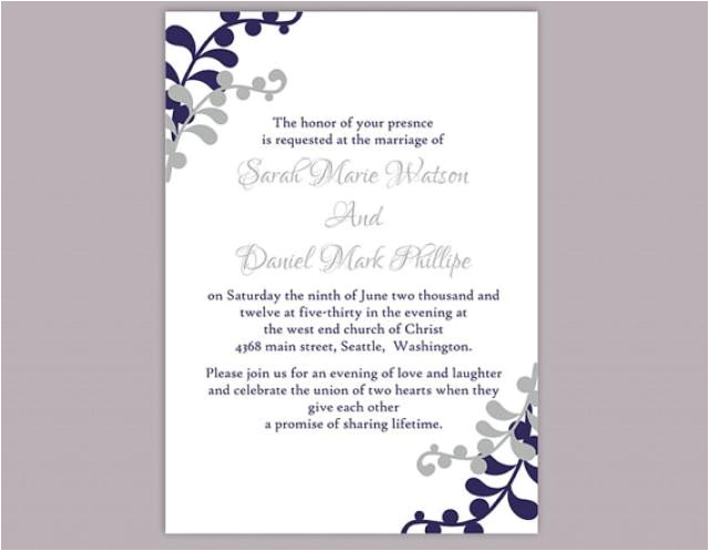 diy wedding invitation template editable word file instant download printable invitation silver gray wedding invitation navy blue invitation