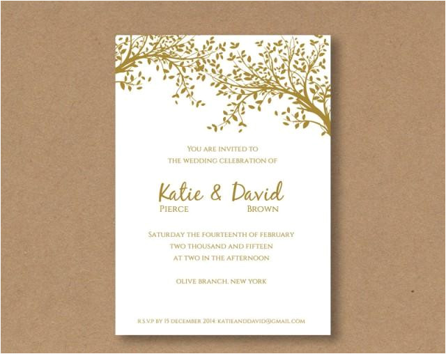 diy editable and printable wedding invitation template gold leaves editable wedding template invitation editable template word diy