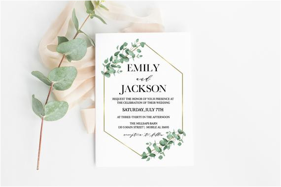 eucalyptus geometric wedding invitation