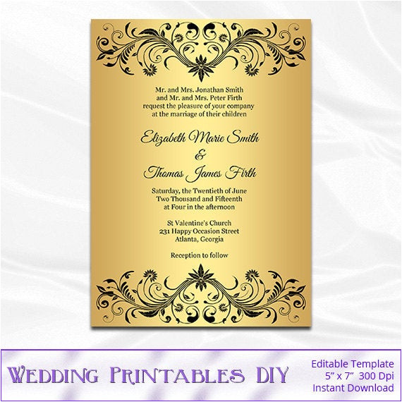 gold foil wedding invitation template