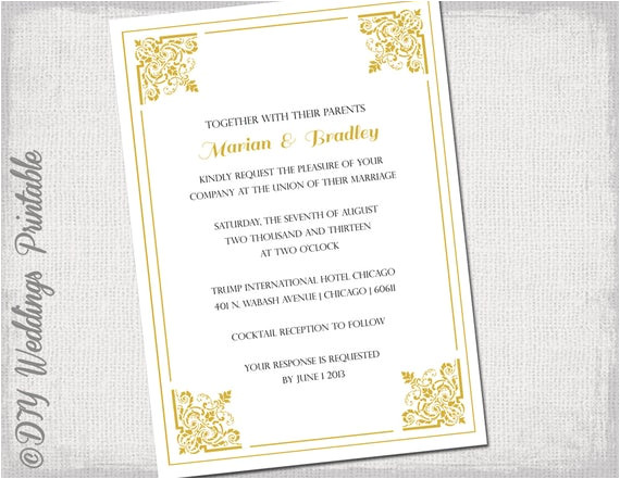 gold wedding invitation template classic