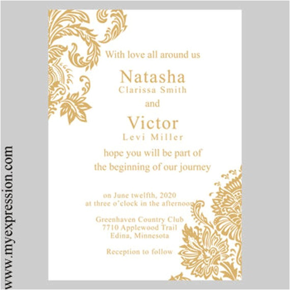 wedding invitation template gold damask