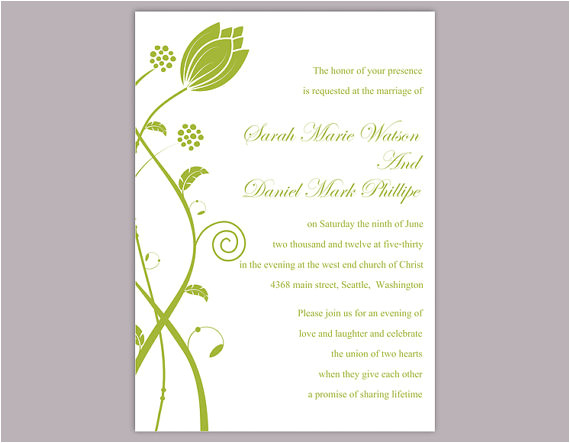 diy wedding invitation template editable word file instant download elegant printable invitation green wedding invitations flower invitation