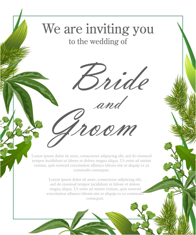 wedding invitation template with green leaves fur branches 2768202